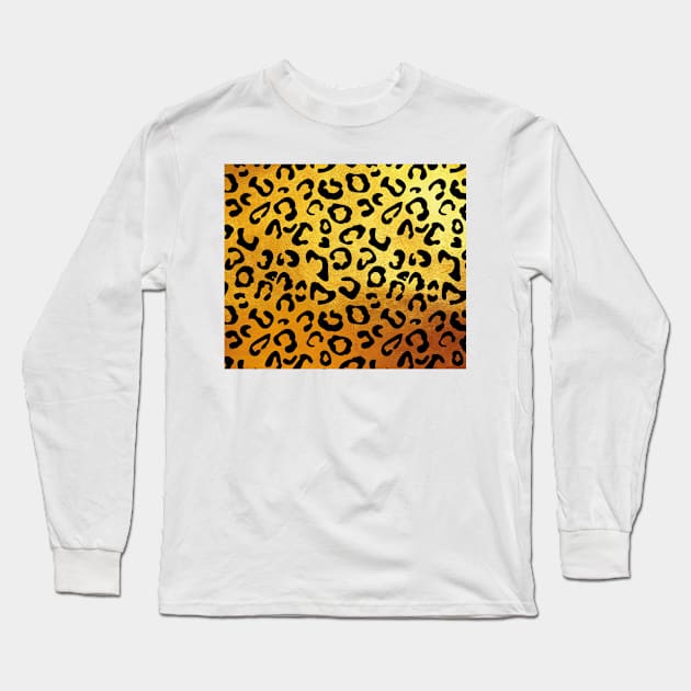 Black leopard print, golden backgound Long Sleeve T-Shirt by ColorsHappiness